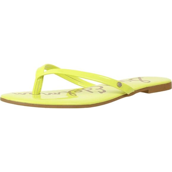 Sam Edelman Neon Yellow Flip Flop Sandals Thong Flat Slides Size 10 Bold Logo - Picture 1 of 11